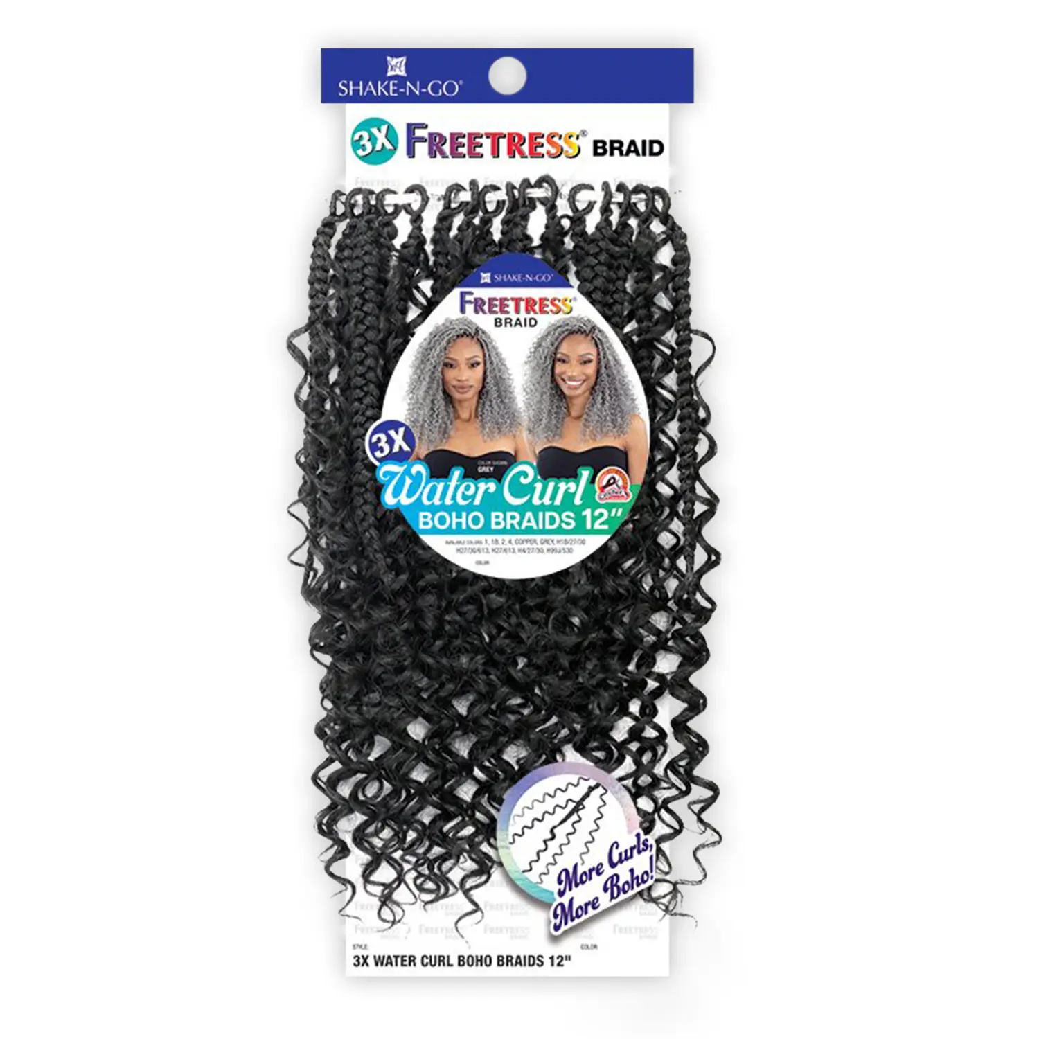 Freetress Crochet Braids 3X Water Curl Rebel Braid, 12-Inch Long Curly Synthetic Extensions & Pieces for a Natural Boho Style, Long Curly Braid Synthetic Extensions & Pieces