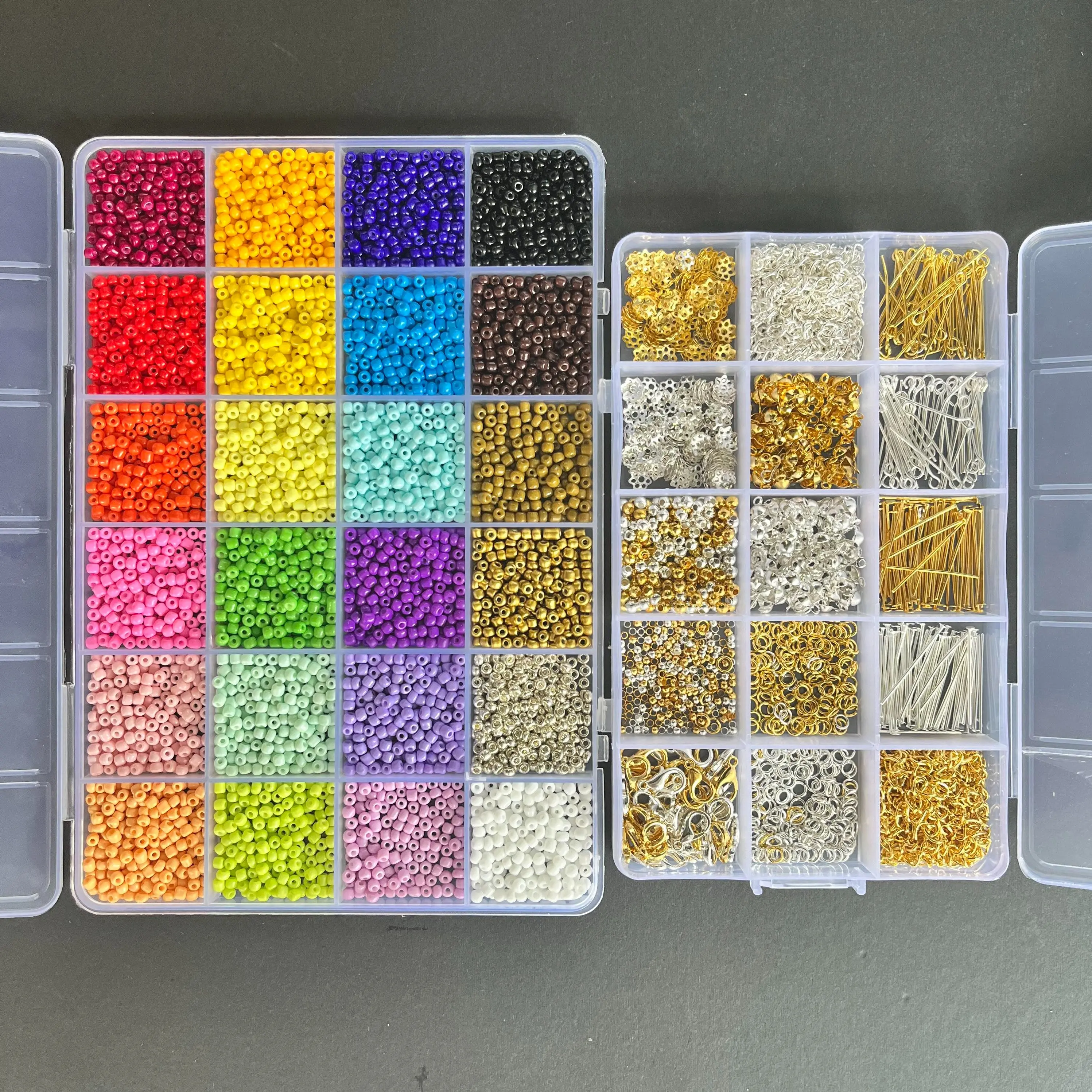 DIY Bead Starter Kit - All-in-1 24-Color 3mm Seed Beads, 15-Grid Jewelry Findings Set for Handmade Bracelets, Necklaces & Earrings