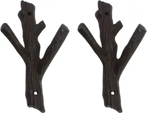 2 Pcs Decorative Branch Cast Iron Wall Hooks/Hanger/Heavy Duty Home Storage Rack (Brown)