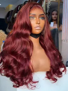 13x4 Wine Red Lace Front Wigs Burgundy COlor Pre-plucked 180% Density Luscious Body Wave Wig HD Transparent Frontal Wig Glueless Lace Front Wigs Stylist Friendly Wig For Women Girls Party Vacation Daily Used 28inch