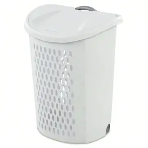 Ultra Wheeled Design Clothes Laundry Basket, Mind Reader Basket Collection，135 Liter （20 1/8" x 15 3/8" x 26 3/4"）Capacity, Laundry Hamper White Lid & Base w/Plastic Handle & Wheels