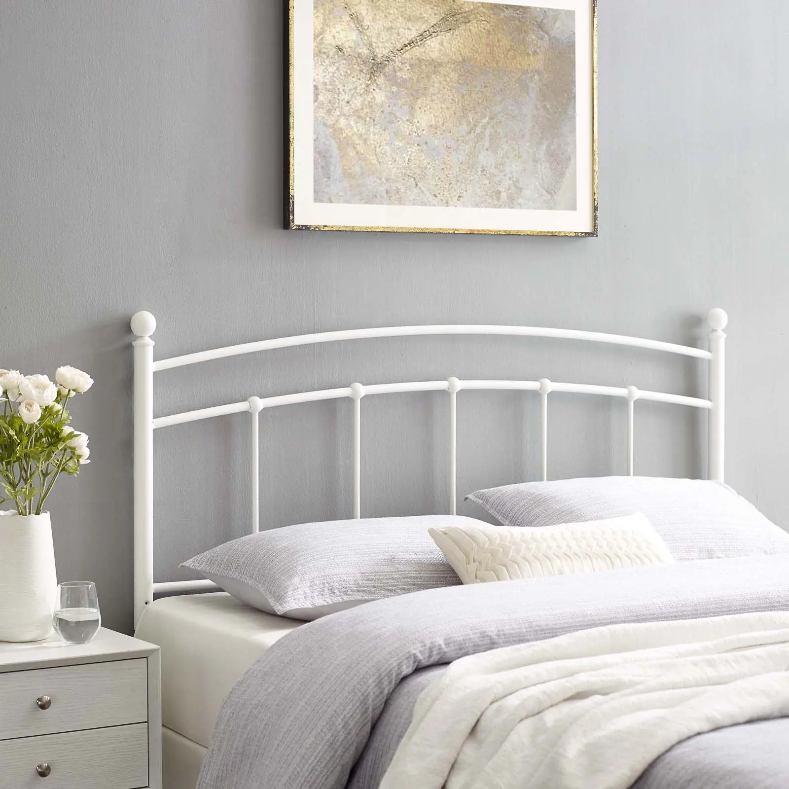 Modway Abigail Queen Metal Arch Headboard - White, Anti-Rust Powder-Coated, Adjustable for Bed Frames, Ideal for Modern Bedrooms, Modern Bedroom