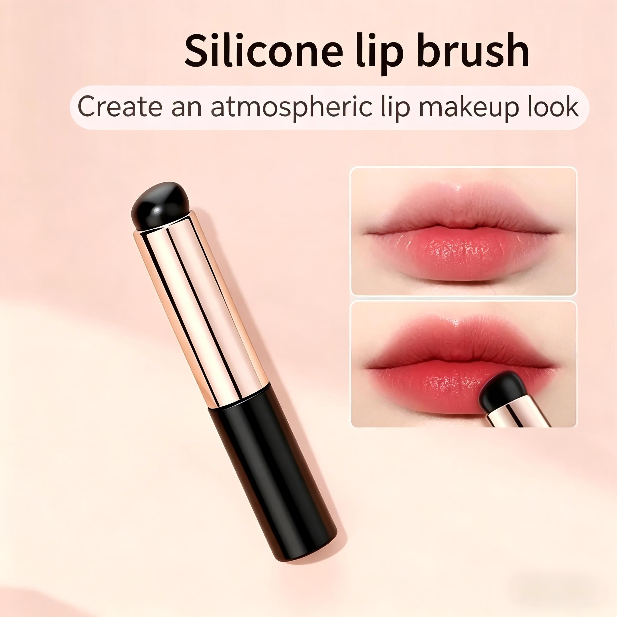 Black lip brush,silicone lip applicator brush,used for applying lip color,lip makeup brush,allows for even and precise application of lip color,the silicone brush head is easy to use and hygienic,portable lip brush.
