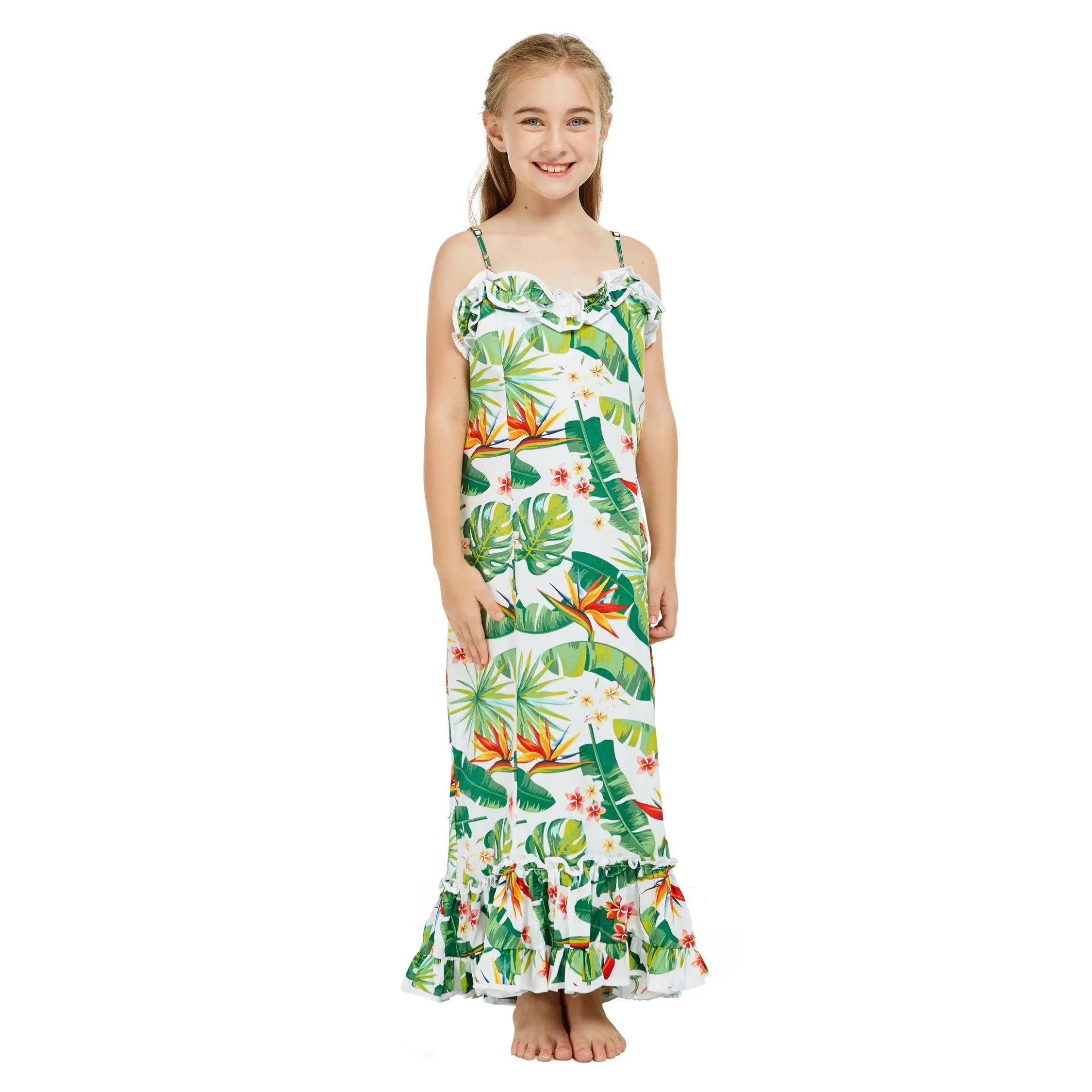 Girl's Muumuu Ruffle Dress in Bird of Paradise