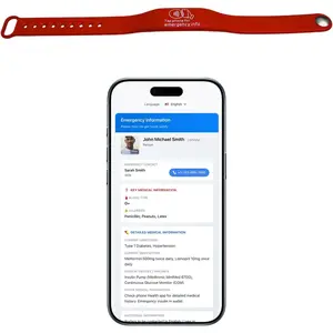 Alert Med ID Bracelet,   NFC Wrist Band,  Contact Tag for Adult Men & Women, No QR Code, USB or  Needed