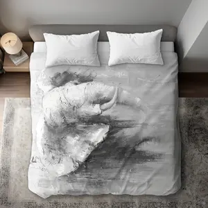 360 Stand King Size Duvet Cover - Abstract Grayscale Elephant Print, White Wildlife Theme, Breathable Microfiber Fabric, Soft Textile Bedding & Linen Home Decor Soft Furnishing, Breathable Fabric, Breathable Duvet Set, Machine Washable Duvet