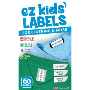 Ez  Clothing Labels Self-Stick No-Iron Write-On |  for  & Adults | Washer & Dryer Safe | School, Camp,  Care, Toys, Organizing, All Purpose (60-Pack)