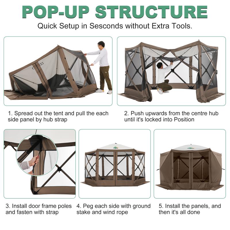 COBIZI 12x12ft Pop Up Gazebo Tent Screen House with Mosquito Netting and Sidewalls for Camping