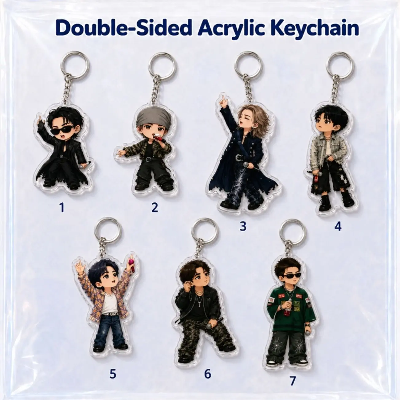 7 Members Acrylic Keychain, K-Pop chibi boy Charm, King Boys Merch, Cute Key Accessory-double sided