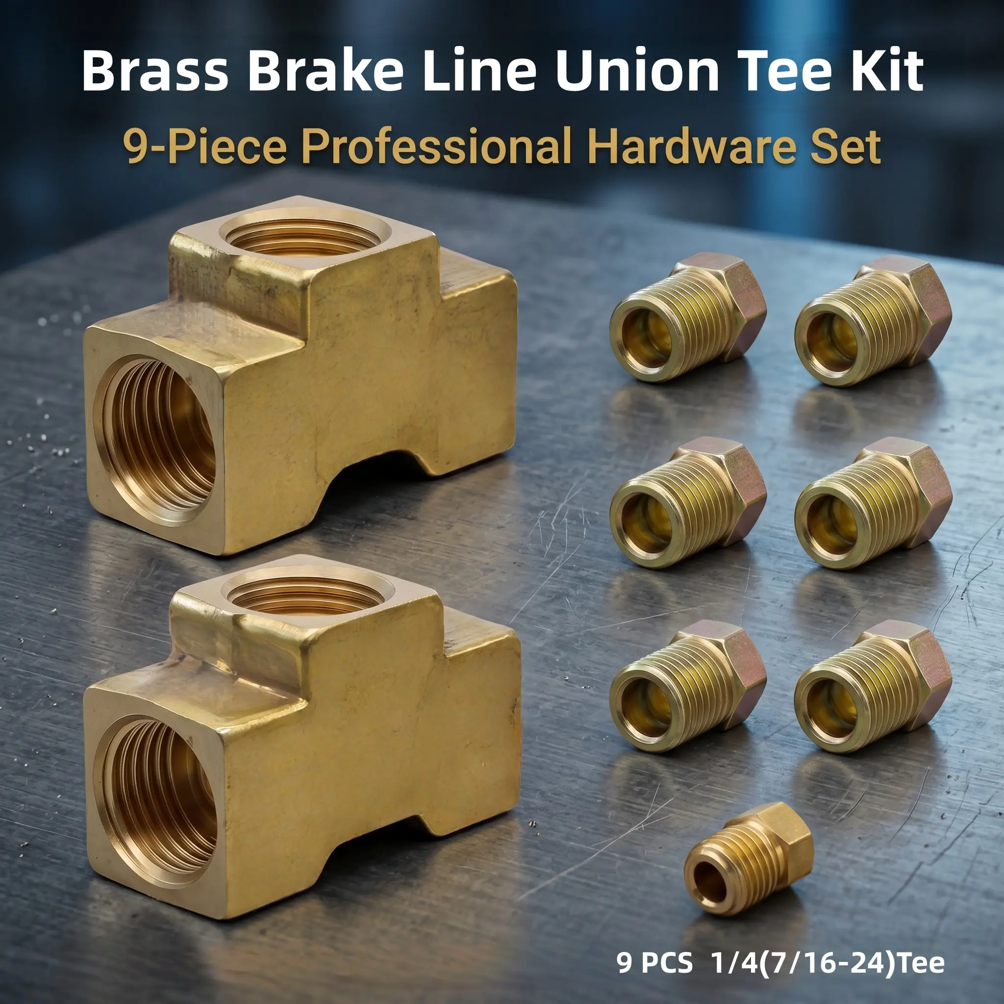 7/9 PCS 3/16 or 1/4 Brass Brake Line Union Tee Fitiing,3/16(3/8-24)X1/8 NPT Tee,3/16(3/8-24)X3/8-24 Tee,3/16(3/8-24)Tee,1/4(7/16-24)Teewith3/16(3/8-24)Plugor1/4(7/16-24)Plugand1/4(7/16-24),1/4(7/16-24)Brake Line Tube Fittings for brake and fuel lines