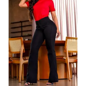 2025 elastic waist high waist button stretch slim fit wide leg long sexy peach hip women's jeans