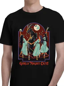 Witch Theme Girl Night Mystery Print T-Shirt, Soft Casual Home Wear, Dark Aesthetic Witch Style Unisex Top, Halloween & Daily Streetwear