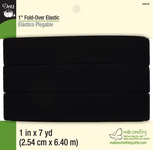 1" Fold-Over Elastic, Black, 7 yd