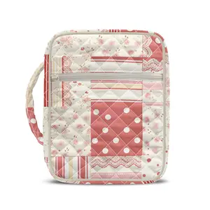 Vintage Patchwork Quilted Bible Cover Case, Floral Plaid Bible Bag with Handle & Zipper Pockets, Durable Bible Protector for Women, Faith Gift for Church, Bible Study, on-the-Go Devotional, Fits Standard Size Holy Bible,summervibes