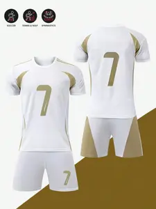 Men's Quick-Dry Breathable Soccer Jersey Set, Training Competition Customizable, Short Sleeve Fitted Tee, Casual Graphic Track Shorts