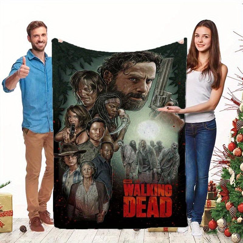 Horror-themed Blanket The Walking Dead TV Series Fleece Blanket - Soft & Cozy Flannel Throw with Iconic Character Designs - Perfect for Sofa, Office, Bed, Camping & Travel - All-Season Comfort Gift for Fans, Fan Gift Item | Vibrant Print Throw