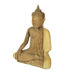 13 Inch Wooden Hand Carved Sitting Buddha Sculpture Zen Home Decor Meditation Art