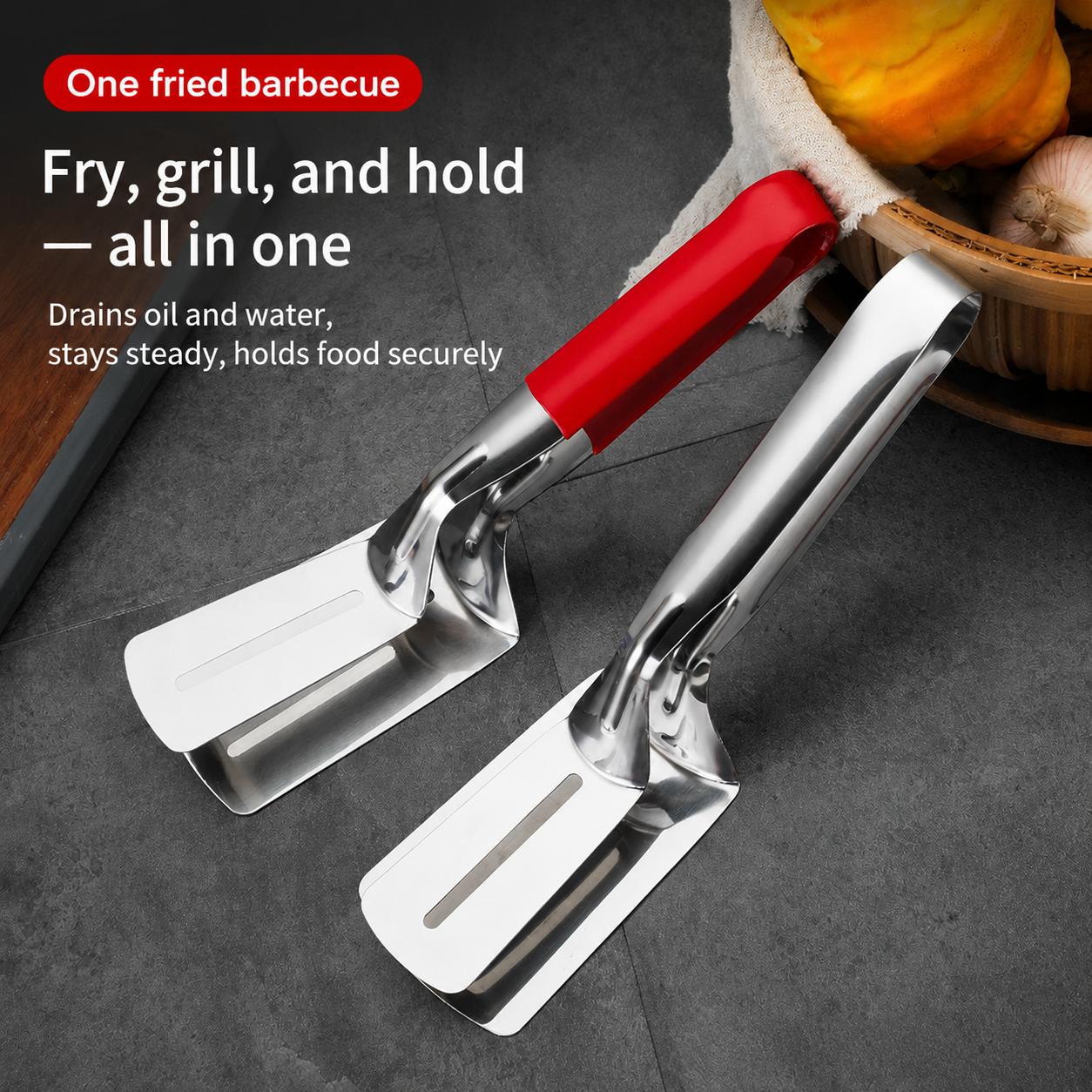 Multi-Functional Stainless Steel Steak Spatula Clamp, Kitchen Cooking Tongs for Fried Steak, Grill & Frying Pan Use Multi-Functional Stainless Steel Steak Spatula Clamp, Kitchen Cooking Tongs for Fried Steak, Grill & Frying Pan Use
