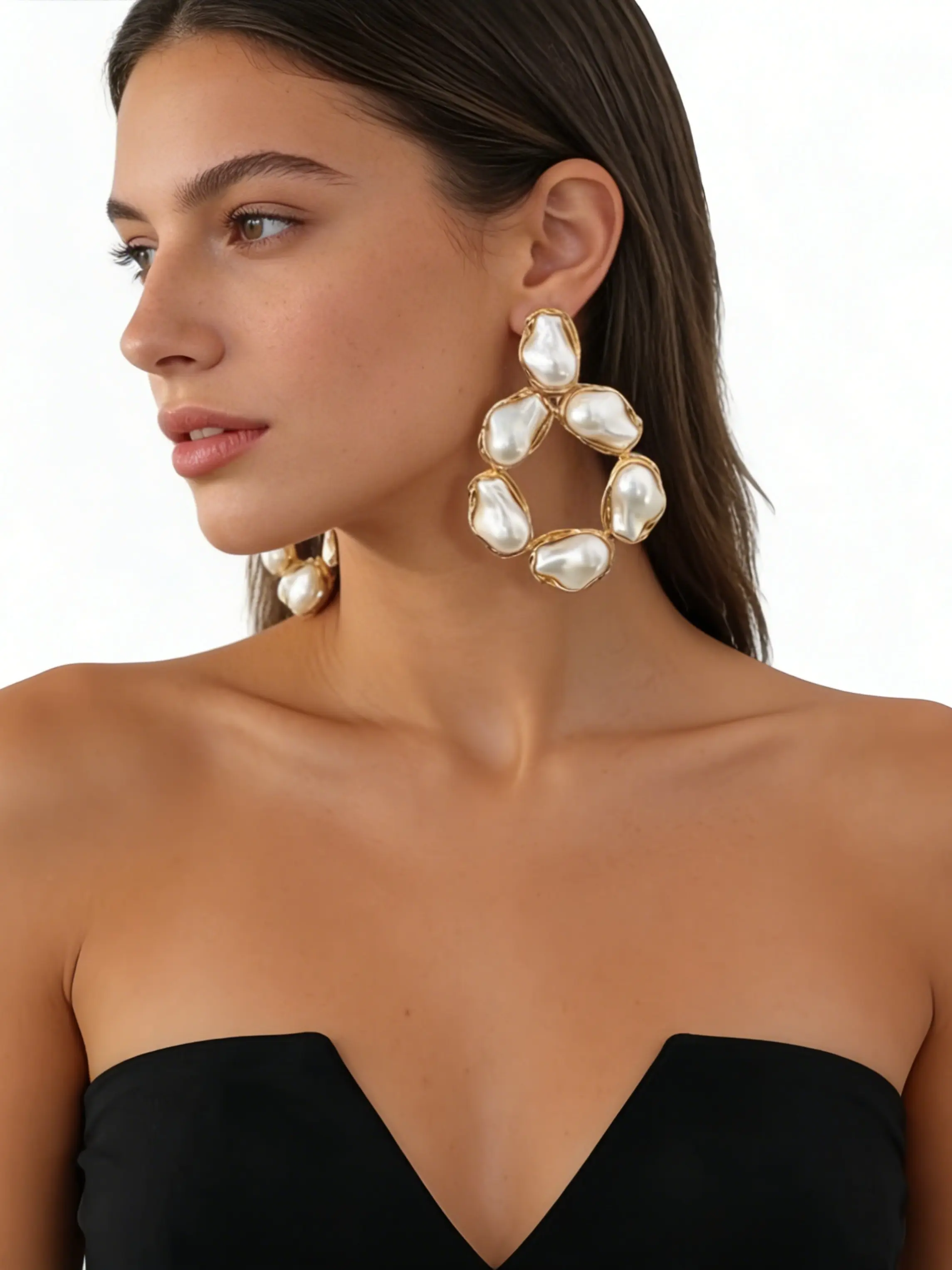 Women's Vintage Baroque Style Statement Earrings, Irregular Pearl Drop Design, Fashionable Elegant Jewelry Accessory, Trendy Fashionable Accessories