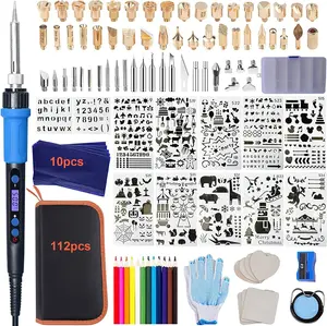 112PCS  Wood Burning Kit-Wood Burning Tool Set with Digital LCD Display Pyrography Pen Adjustable