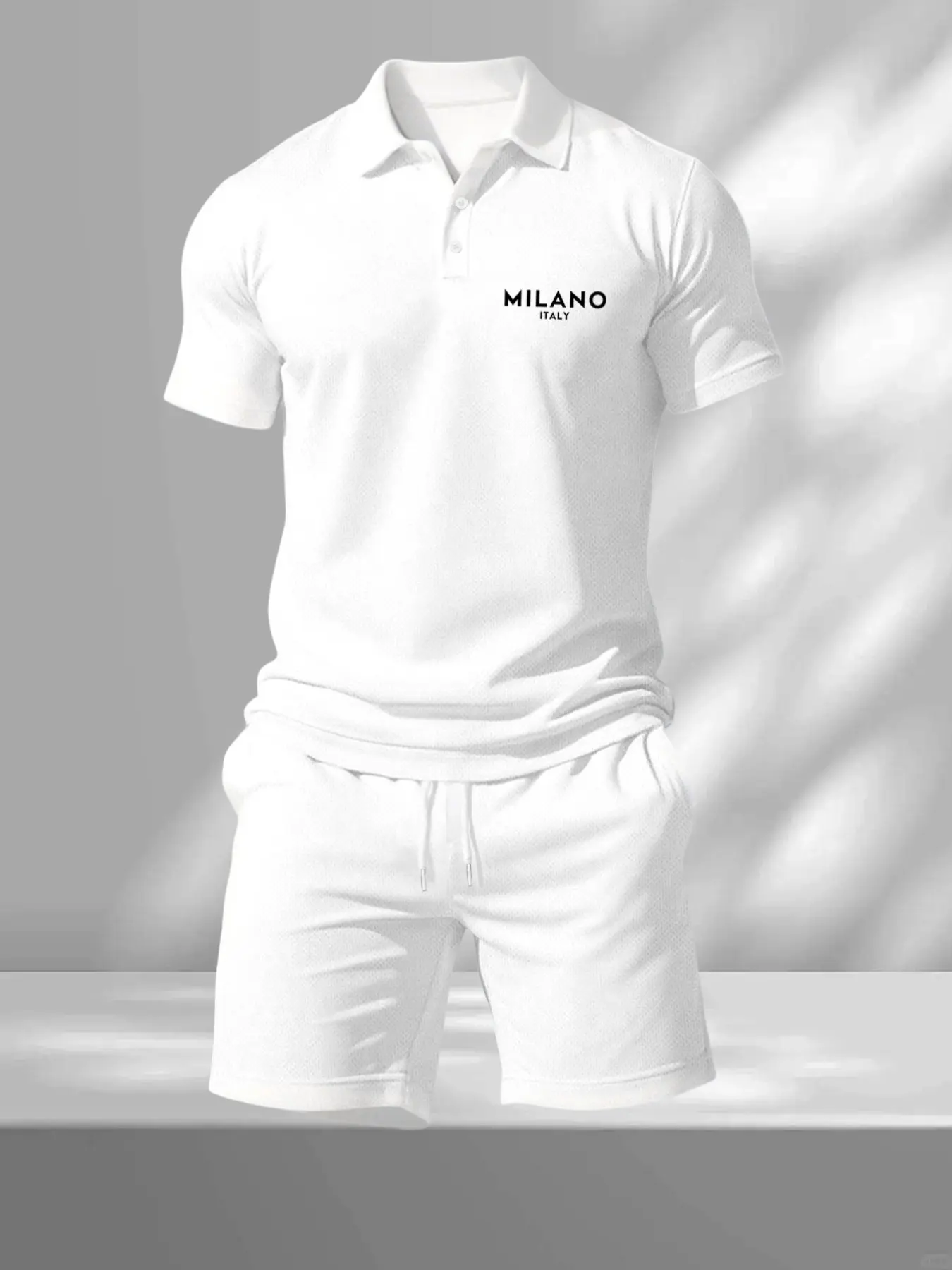 Men's Summer Casual Sportswear Set, 2-Piece Milano Letter Print Short Sleeve Polo Shirt & Shorts, Breathable Quick-Dry Comfort, Cooling Athletic Set, Activewear Shorts Set, Quick Dry Outfits, Athleisure Gym Clothes