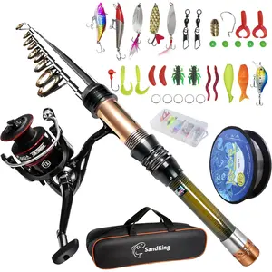 Fishing Pole Kit, Carbon Fiber Telescopic Fishing Rod Reel Combo with Spinning Reel, Line, Bionic Bait, Hooks Carrier Bag, Fishing Gear Set for Beginner Adults