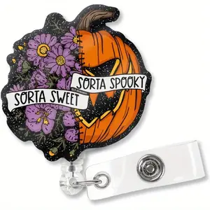 Cute Halloween Brooch Roll, Expandable Shark Clip, Fun Pumpkin Badge Holder for Nurses Doctors Social Workers, Perfect Gift Idea