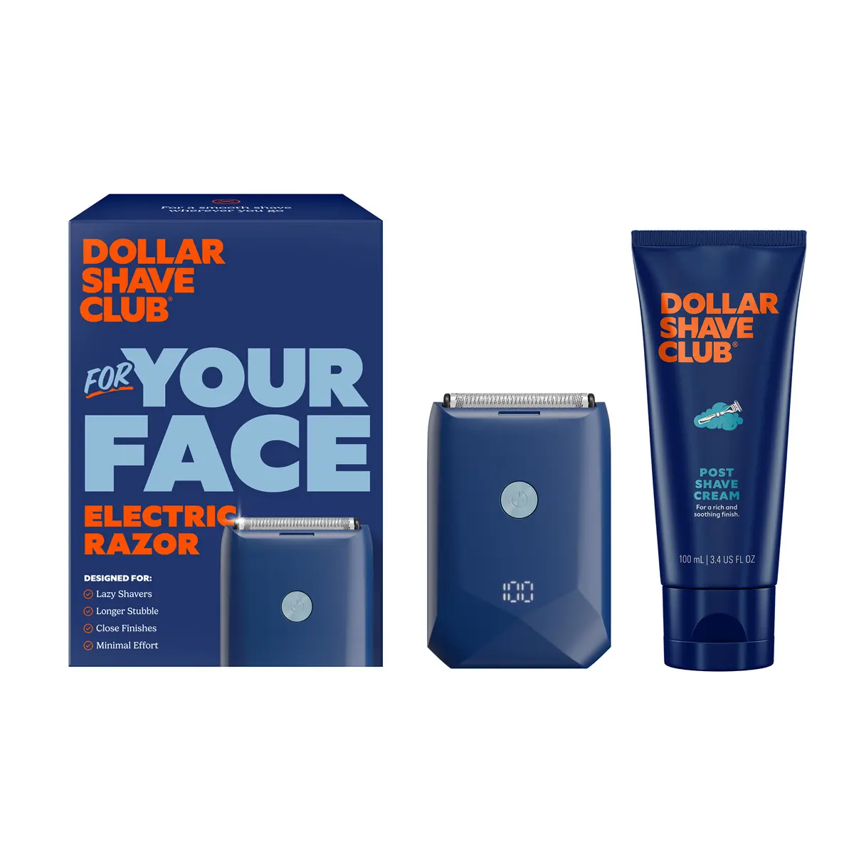 Dollar Shave Club Men's Face Shaving Bundle – For Your Face Electric Razor + Post Shave Cream for Smooth Skin