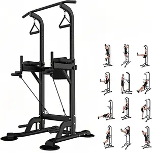 Adjustable Height Power Tower - Pull-Up Bar, Dip Station for Home Gym Strength Training, Fitness Equipment Accessories