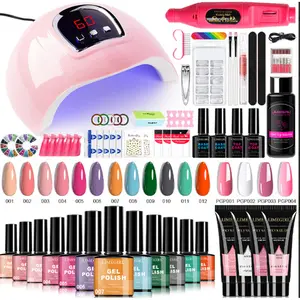 Limegirl 61PCS Gel Nail Polish Kit with UV Lamp 4ColorExtension Gel Set 12Color Polish 2 Base 2 Top Coat NailArt Decorations Manicure Tools DIY Salon Home GiftsCutics