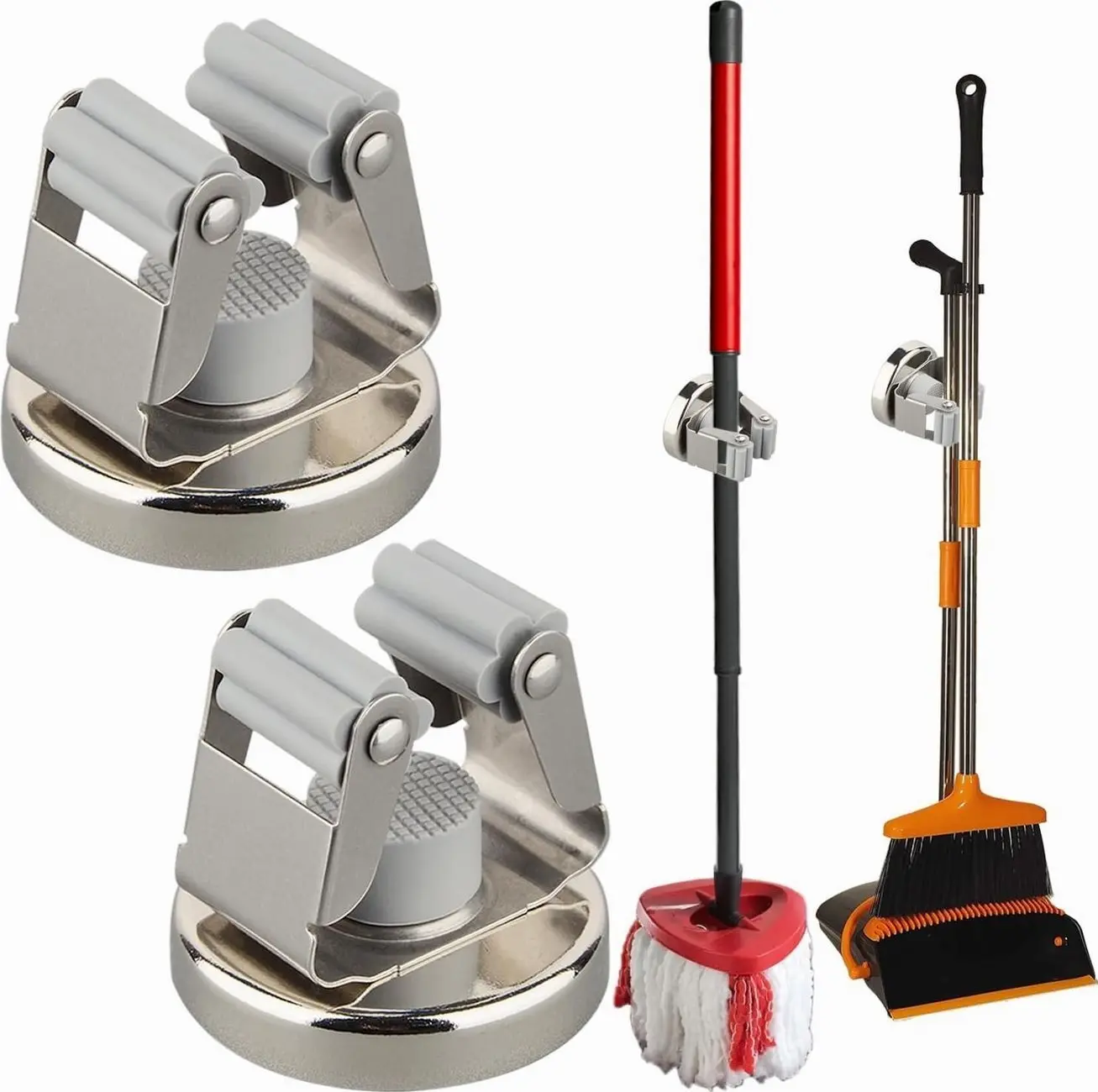 Magnetic Broom Holders,2pcs Anti-broken Heavy Duty Magnetic Clips Wall Mount,No Drilling 10lbs Magnetic Hooks Broom Mop