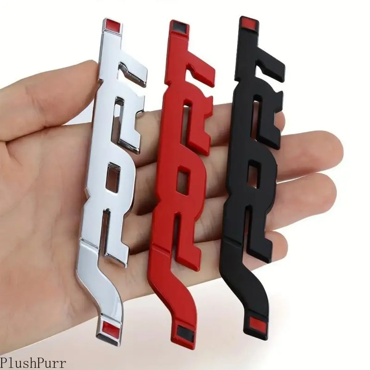 3-Piece 3D Metal Vehicle Emblems, Adhesive Badges for Cars & Trucks, Sporty Aerodynamic Design, Glossy Black with Red Accent, Car Decorating, Curved, Easy Install, Trunk & Fender Badges, 3Pcs, Vehicle Decor, Easy Removal, Hassle-Free Installation, Sporty,