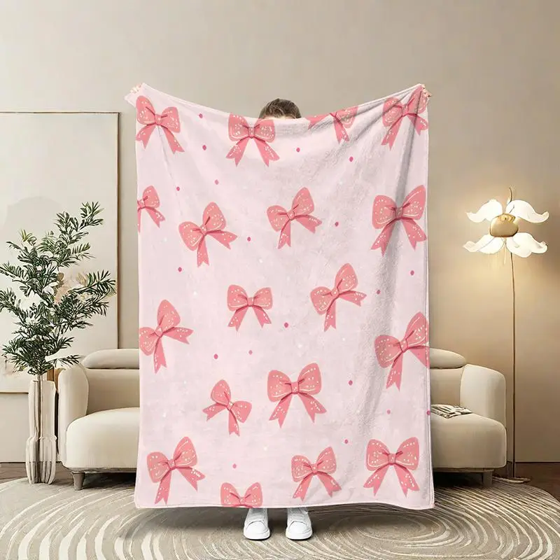 Bowknot Pattern Blanket, Soft Comfortable Throw Blanket, Cozy Napping Blanket for Home Office Bed Outdoor Travel Camping