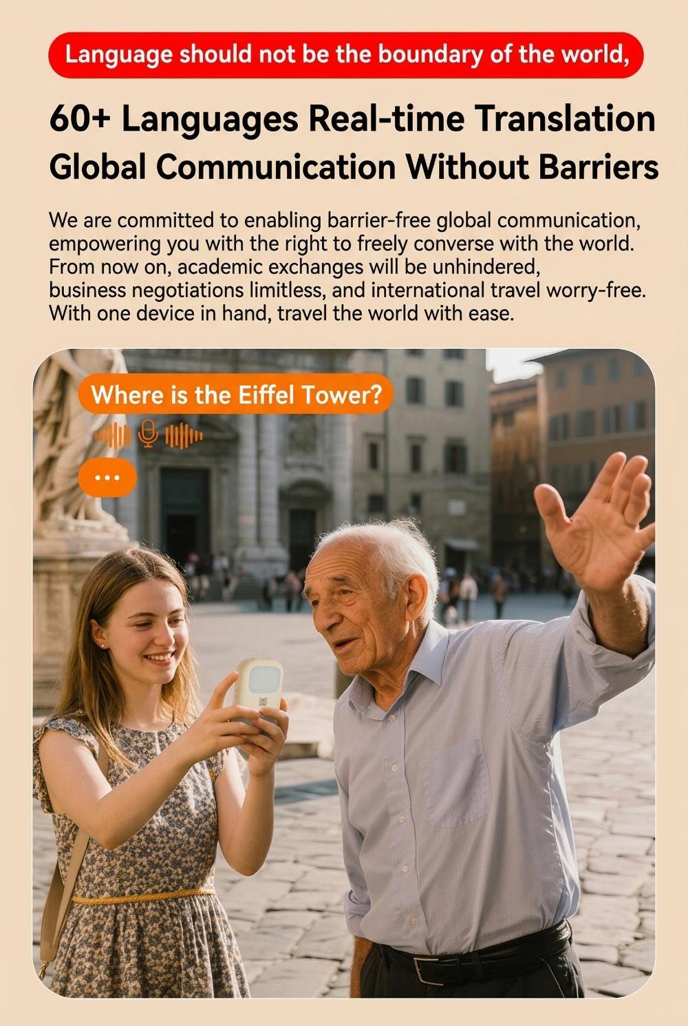 HYUNDAI VA18 8-in-1 Smart AI Translator Speaker, Support Translation, SOS Emergency Assistance, Global Intercom, Anti-Lost Alert, AI Assistant, Radar Detection & Vibration Alert, Portable Audio Device for Travel, Compatible with Android & iOS