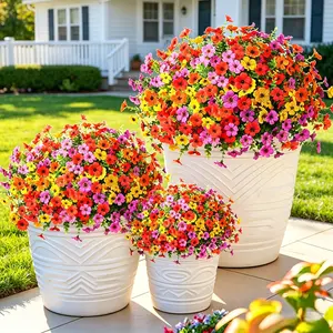 16/28pcs  UV Resistant Faux , Colorful Fake  for Outdoor Home Garden Party Wedding Dec  Artificial Flowers Bouquet