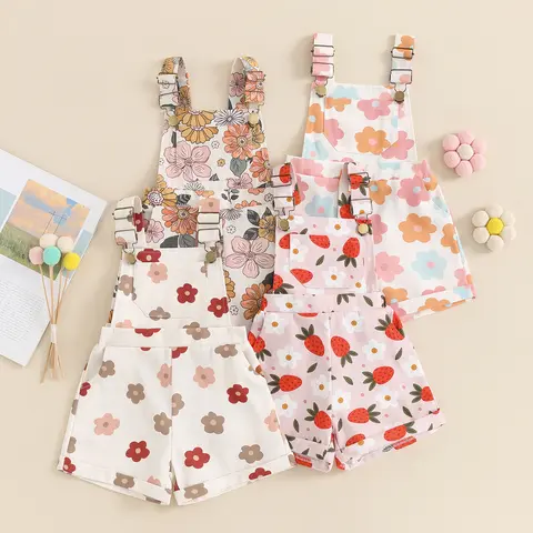 REDWOON Toddler Baby Girl Clothes Summer Floral Overalls Suspender Shorts Romper Jumpsuit Little Girls Outfit Clothing