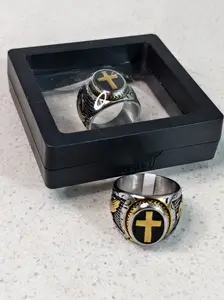 Stainless Steel Praying Hands Cross Ring for Men, Elegant Christian Gift for Husband, Symbol of Faith & Devotion, Unique Religious Jewelry for Christmas