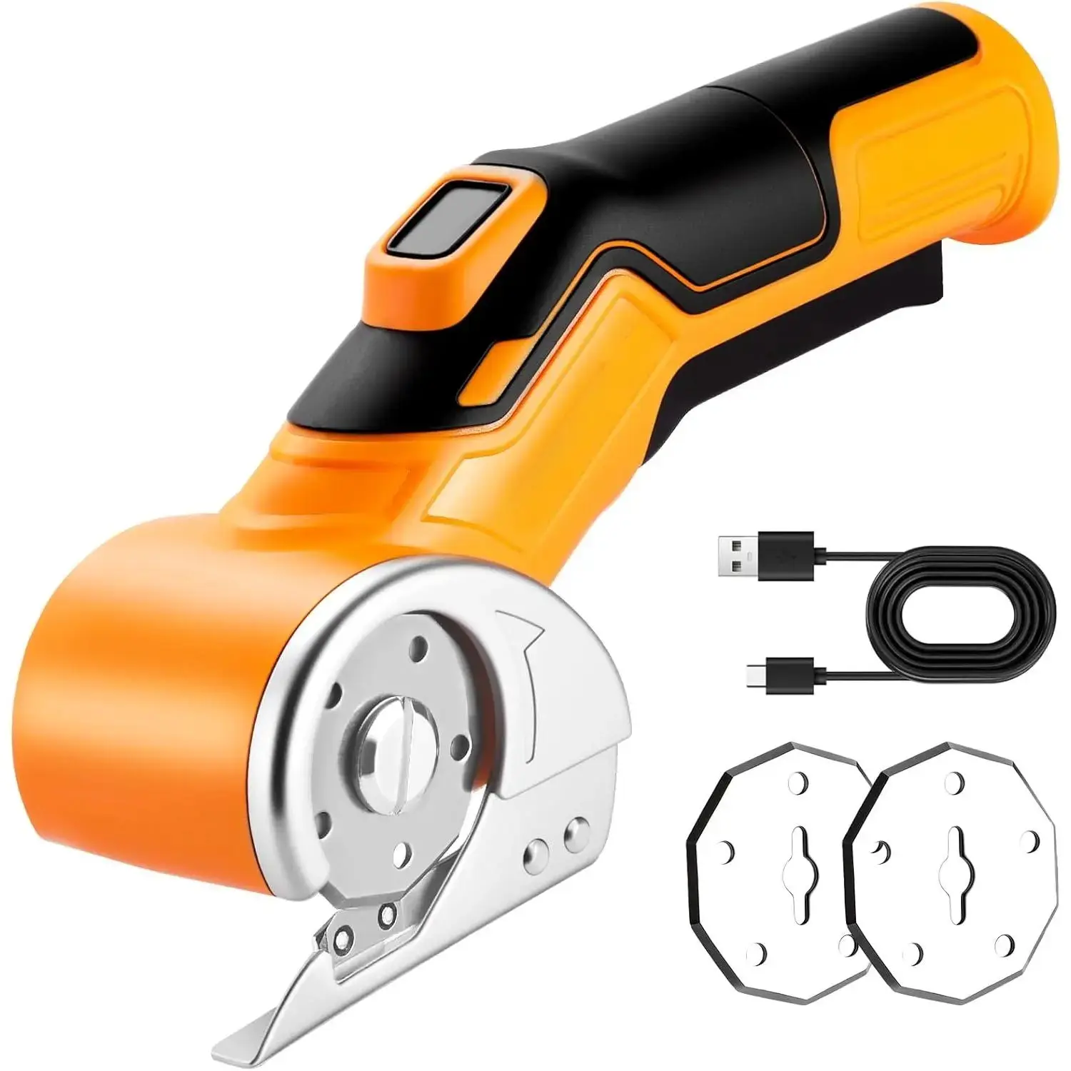 4V 2000mAh Electric Box Cutter, Rechargeable Power Rotary Cutting Tool with Safety Lock, 389g Carpet Scissors with 2 Blade, Type-c(Yellow)