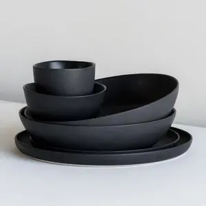 Elegant Dining, luxurious Black Coated Porcelain Dinnerware Set