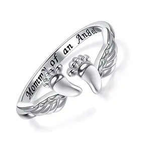 2PCS Mommy of an Angel Memorial Jewelry Adjustable Ring for Women & Teen Girls Perfect for Mothers Day Birthdays Gifts for Daughters Mom Sister Wife Friends Grandma