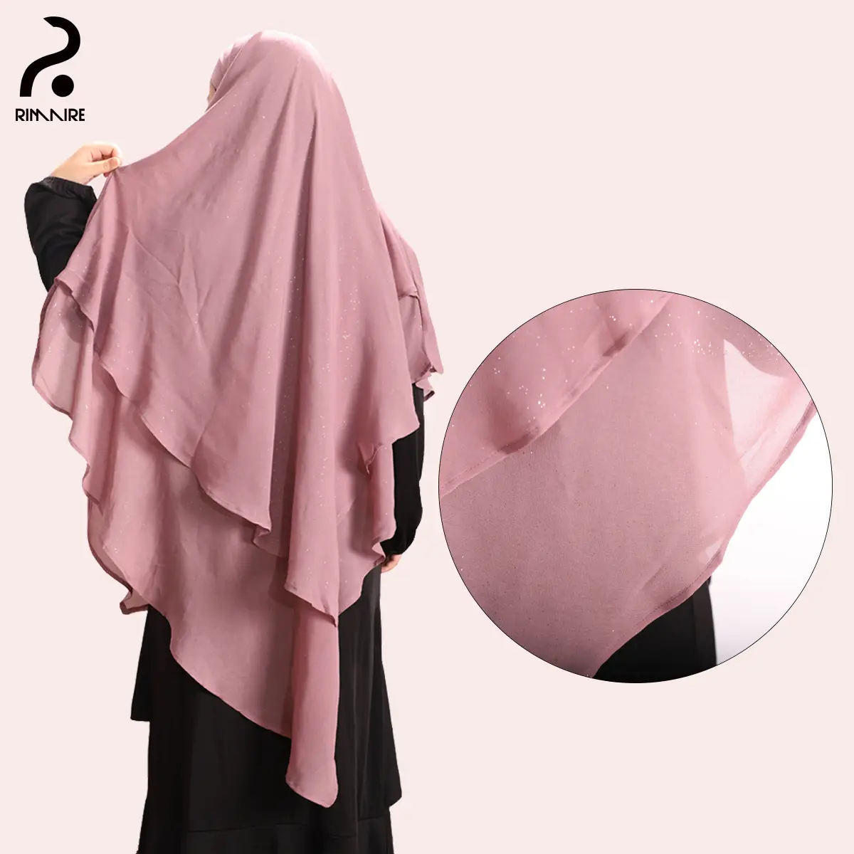 RIMAIRE 2025 Diamonds Chiffon Muslim Khimars Soft Breathable Two-Layer Hijab for Women Premium Ruffled khimar Long Hijabs Style Chic Modesty Scarf Gir