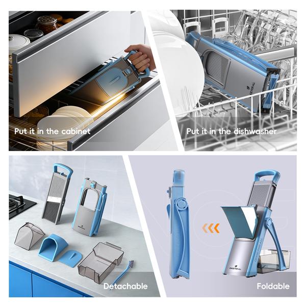 【ONCE FOR ALL】 Multi-functional Vegetable Slicer with 4 Modes Shredding Matchstick Slicing Dicing Adjustable Thickness 0.1-8mm Stainless Steel Blades Safe Healthy Kitchen Tool Dicer Shredder Modern Cut，Spring picnic / Gifts / Portable