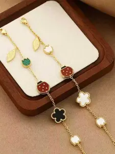 Women's Fashion Clover Bracelet, Seven-Spotted Ladybug Design Stainless Steel Chain, Perfect for Daily Wear, Holiday Party Jewelry Gift