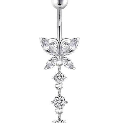 Butterfly Shaped Rhinestone Decor Belly Button Ring, Belly Rings, Belly Piercing Accessory, Body Jewelry for Women & Men