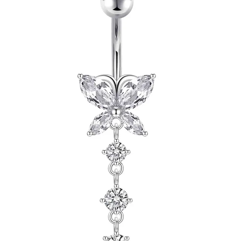 Butterfly Shaped Rhinestone Decor Belly Button Ring, Belly Rings, Belly Piercing Accessory, Body Jewelry for Women & Men