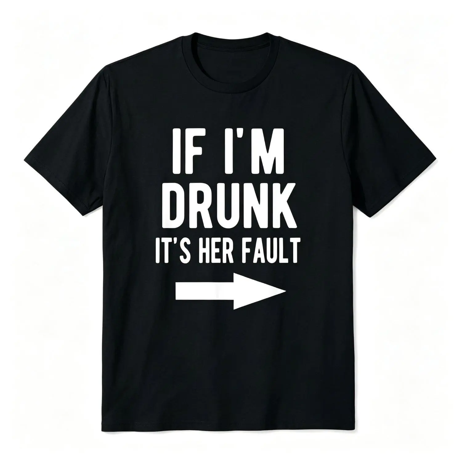 Women's Short-Sleeve Round Neck Graphic T-Shirt, Relaxed-Fit Streetwear Top, "If I'm Drunk It's Her Fault" Humor Gift for Best Friends, Shortsleeve, Tshirt