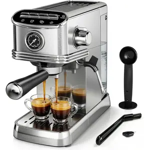Kismile Espresso Machine with Milk Frother, 20 Bar Compact Espresso Maker with 45 OZ Removable Tank, Stainless Steel Coffee Machine for Home, Office, Latte, Cappuccino Silver