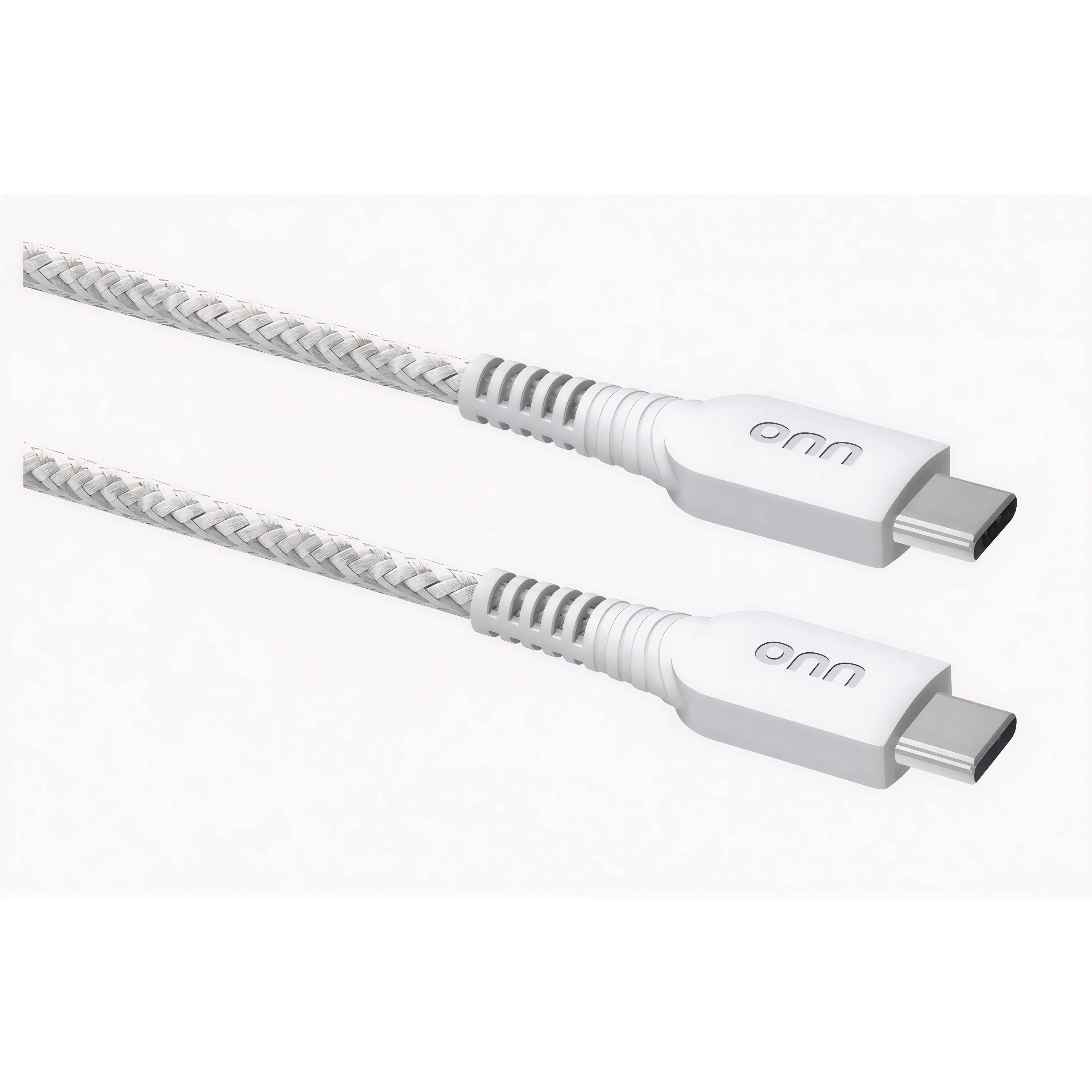 Onn 10Ft USB-C to USB-C Braided Charging Cable, USB-IF Certified, White - Compatible with Iphone, Samsung, Pixel, Ipad Pro onn