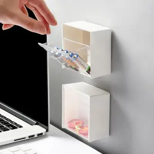 【Summer Vibes】Wall Mounted Flip-Top Storage Box, Waterproof Bathroom Organizer for Cotton Swabs, Tissue & Remote Control, Punch-Free Adhesive Home Holder