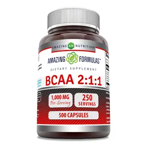 Amazing Formulas BCAA 2:1:1 Amino Acid Supplement | 1000 Mg per Serving | 500 Capsules | Non-GMO | Gluten-Free | Made in USA